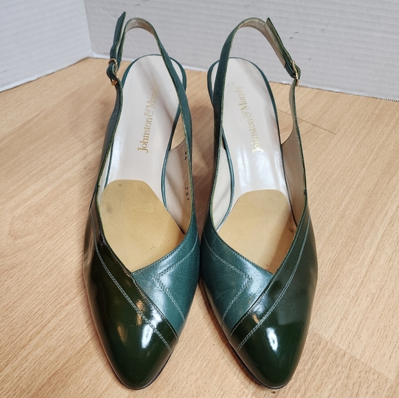 Vintage Johnston & Murphy Women's Green Leather Heels Slingback Almond Toe 9.5B - Picture 12 of 14